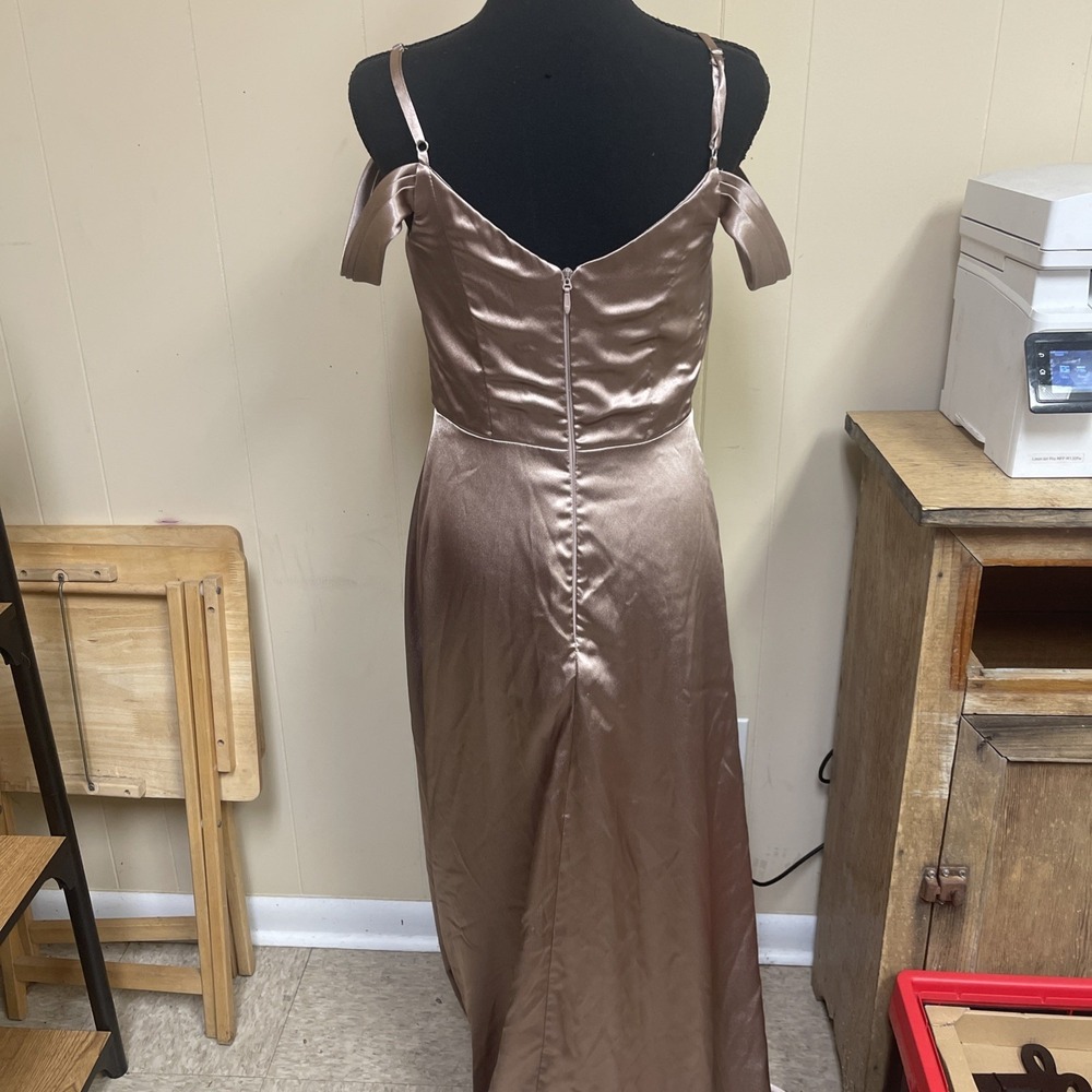 Azazie Ocean Dress Taupe Prom Bridesmaid Formal Gown SZ A6 Classy Elegant - Picture 3 of 8